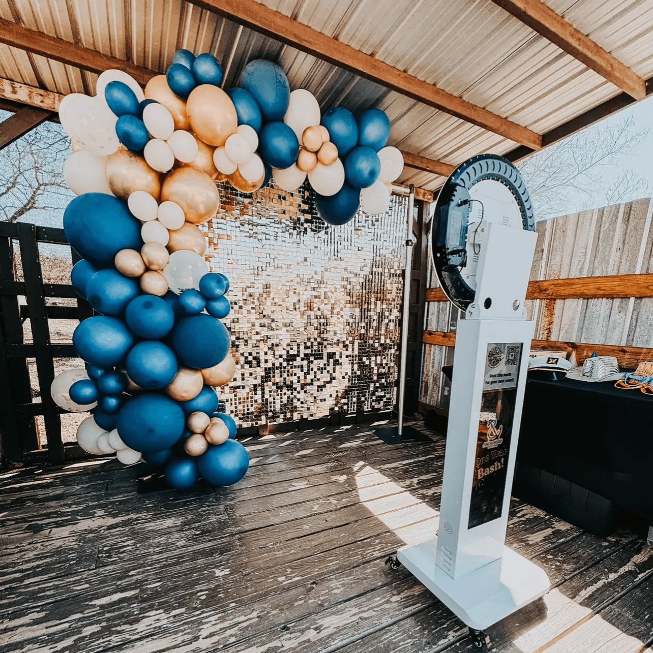Modern digital photo booth rental setup for weddings, birthdays, and corporate events by Gather The Fun Rentals.
