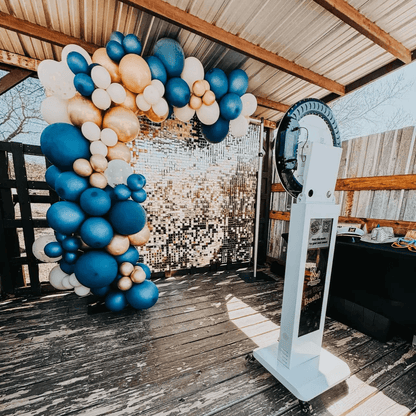 Modern digital photo booth rental setup for weddings, birthdays, and corporate events by Gather The Fun Rentals.